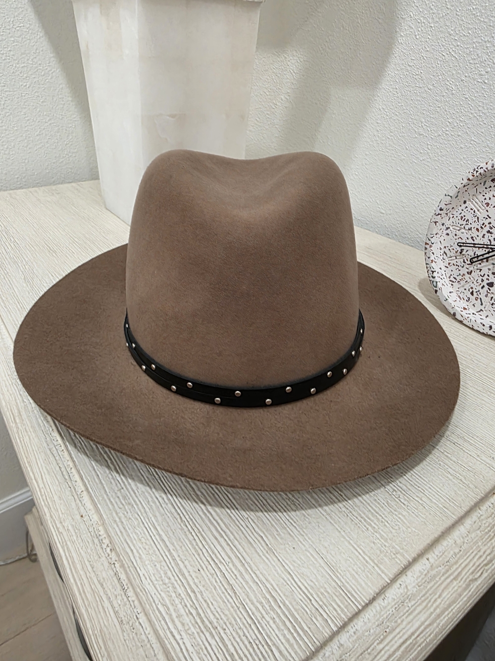 rag & bone Brown Felt Fedora with Studded Black Band